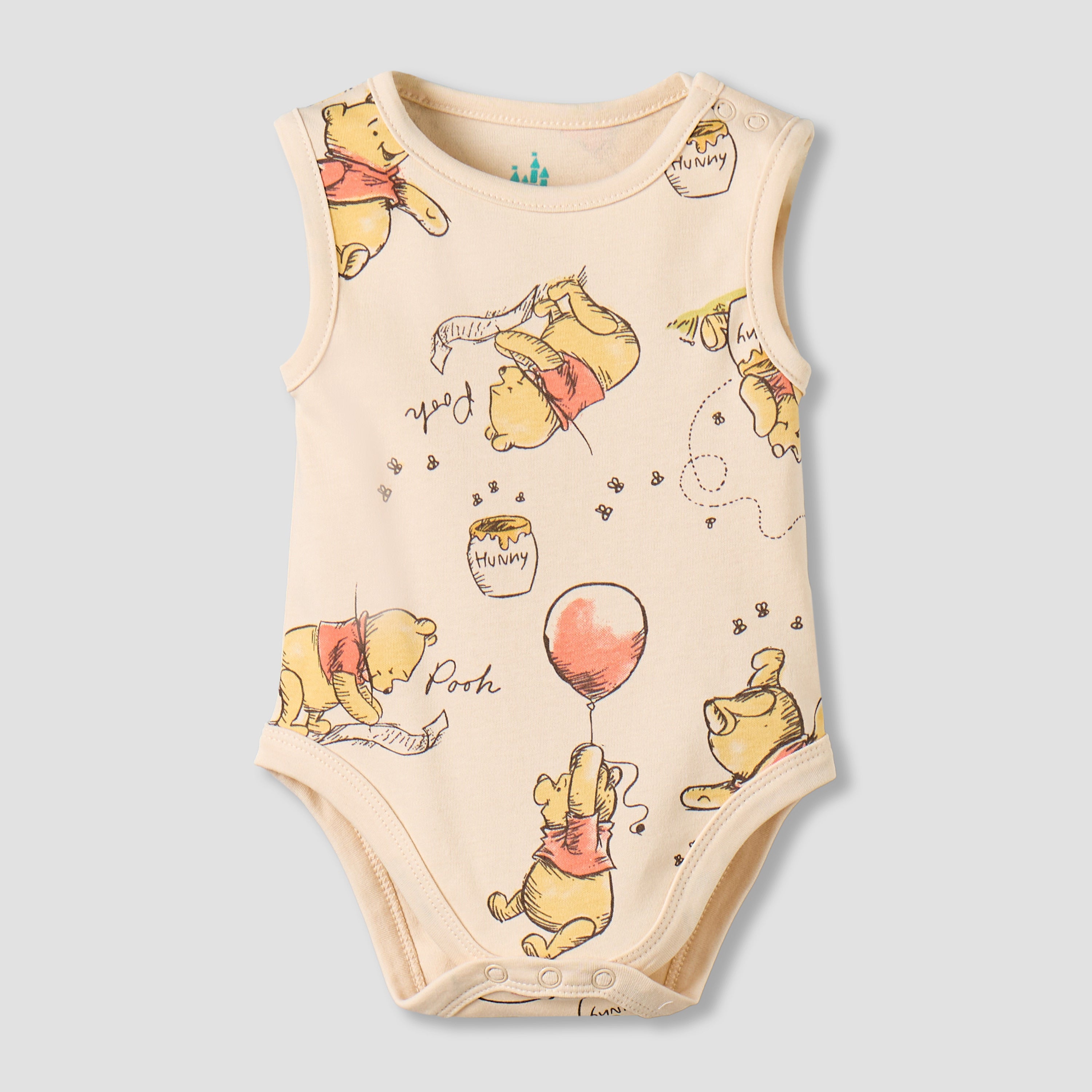 Pack of 3 Disney Round Neck Sleeveless Bodysuit with Winnie the Pooh Print