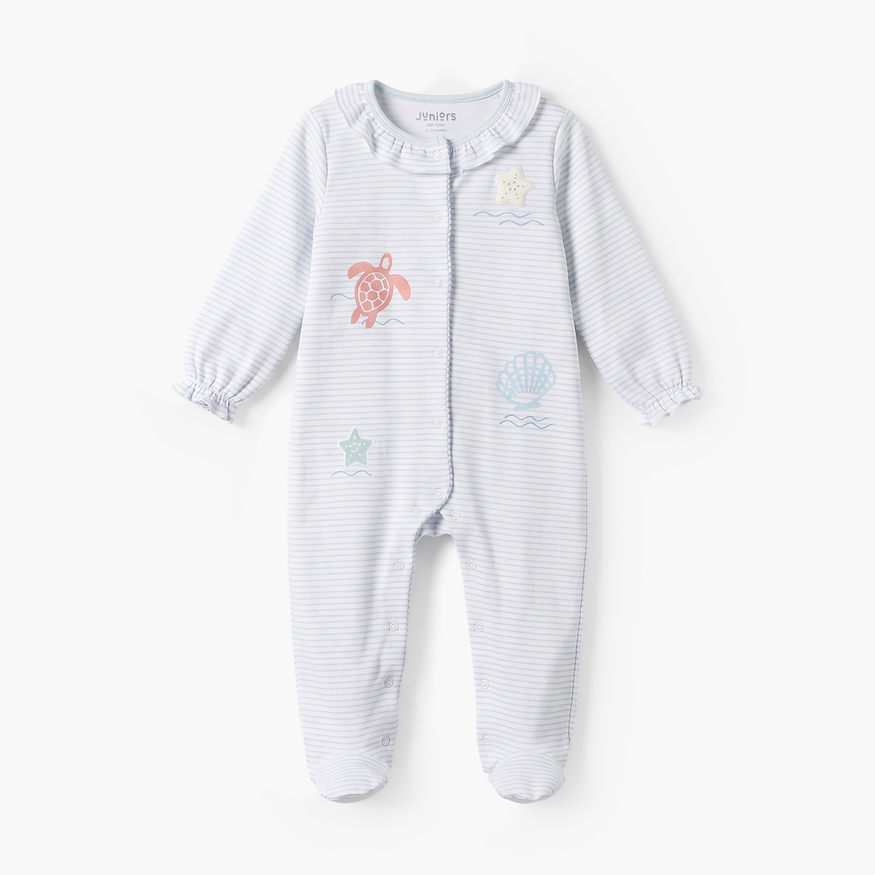 Juniors Cotton Crew Neck Long Sleeves Sleepsuit with Aquatic Print