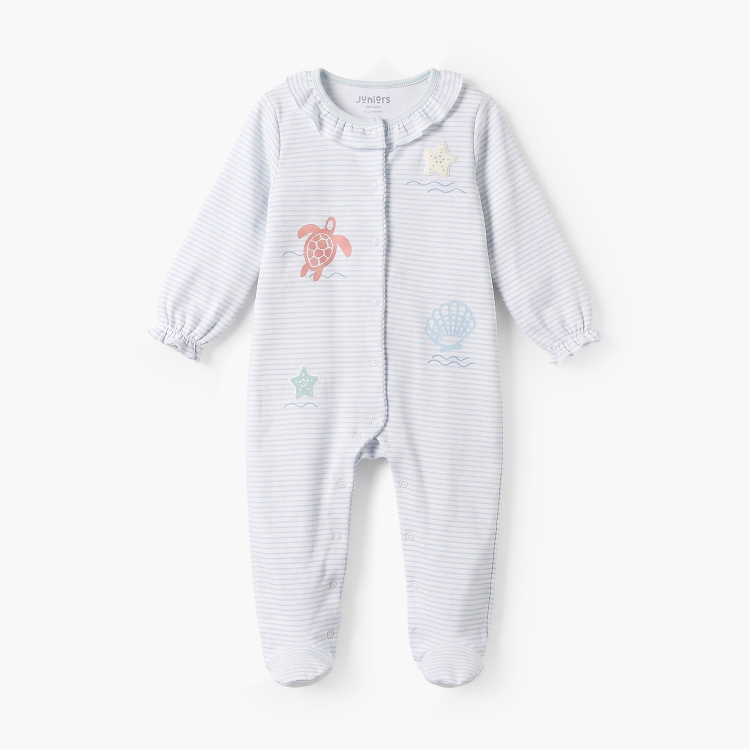 Juniors Cotton Crew Neck Long Sleeves Sleepsuit with Aquatic Print