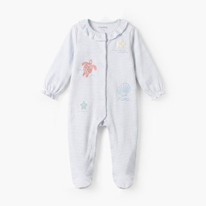 Juniors Cotton Crew Neck Long Sleeves Sleepsuit with Aquatic Print