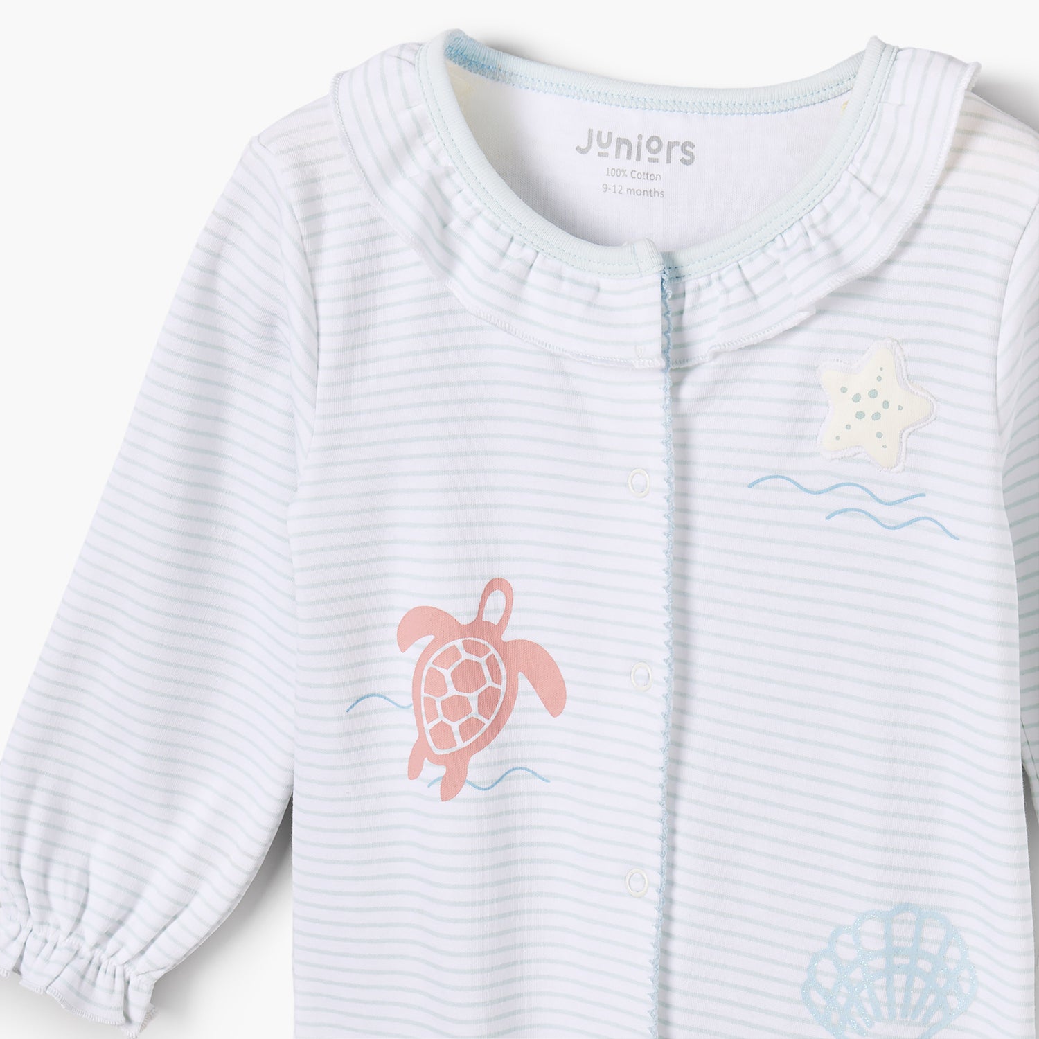 Juniors Cotton Crew Neck Long Sleeves Sleepsuit with Aquatic Print