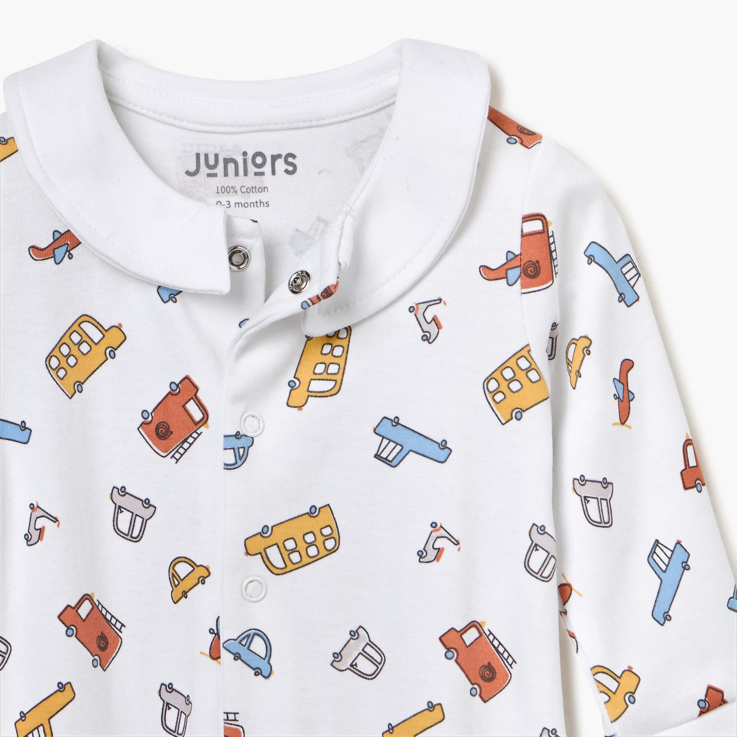 Juniors Vehicle Print Sleepsuit with Long Sleeves and Button Closure