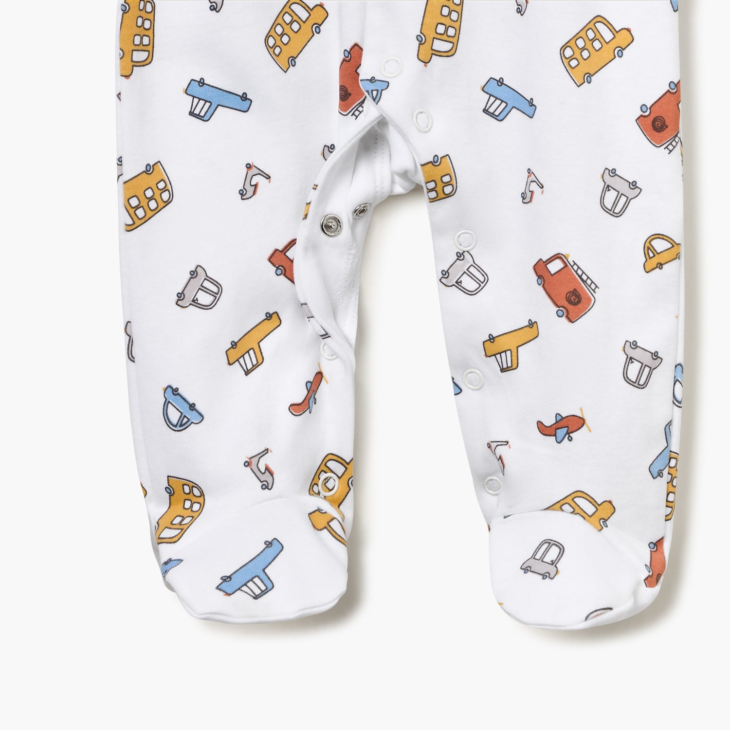 Juniors Vehicle Print Sleepsuit with Long Sleeves and Button Closure