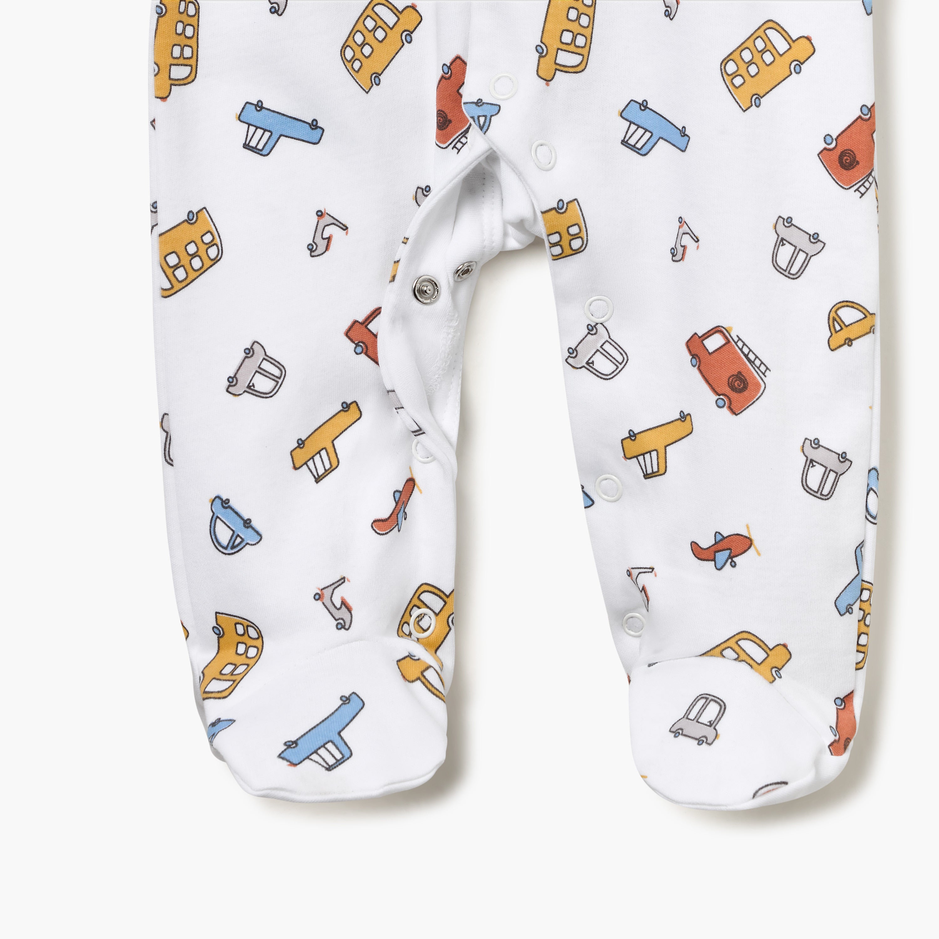 Juniors Vehicle Print Sleepsuit with Long Sleeves and Button Closure