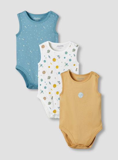 Pack of 3 Juniors Cotton Sleeveless Bodysuit with Space Print-baby-boys-clothing-bodysuits-image-1