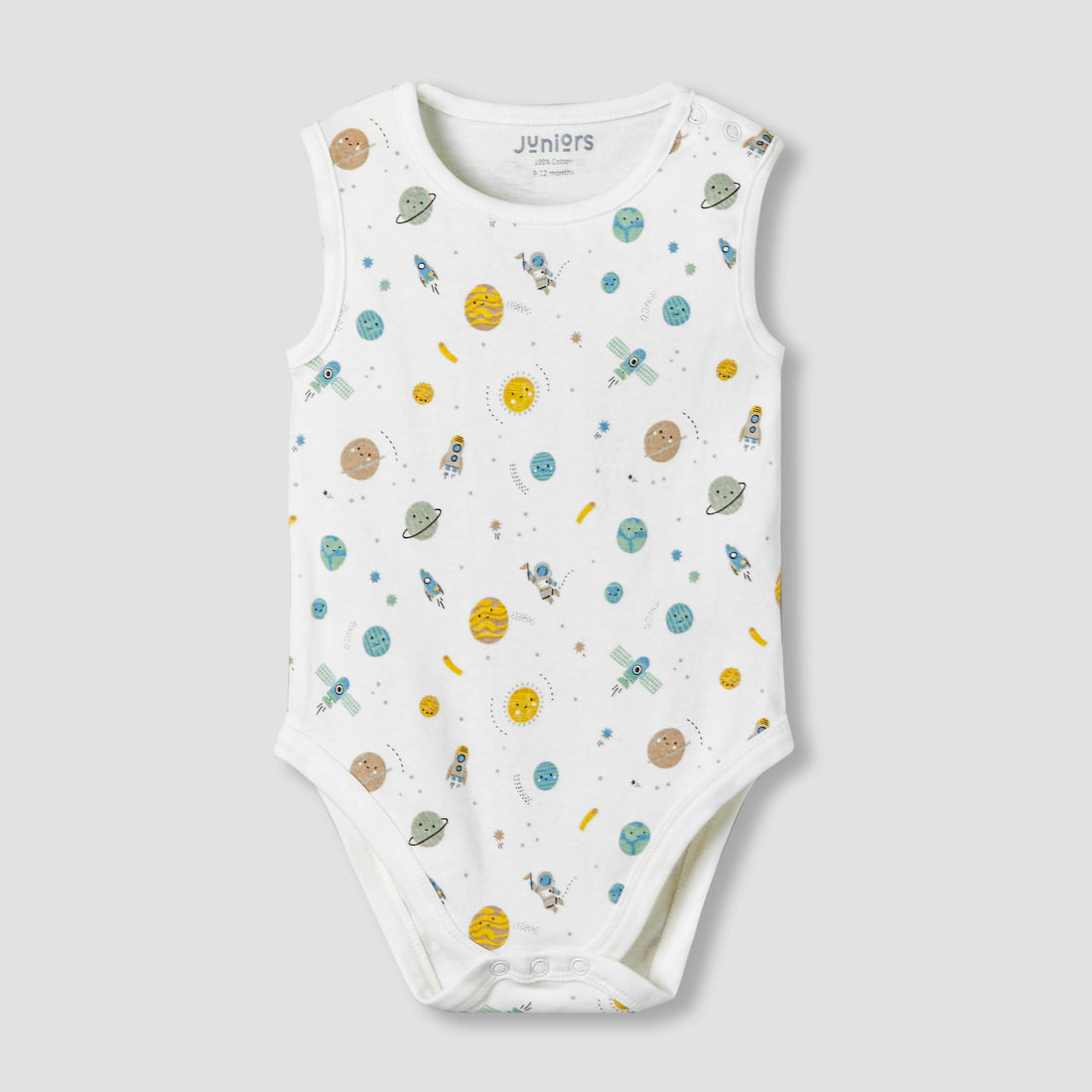 Pack of 3 Juniors Cotton Sleeveless Bodysuit with Space Print