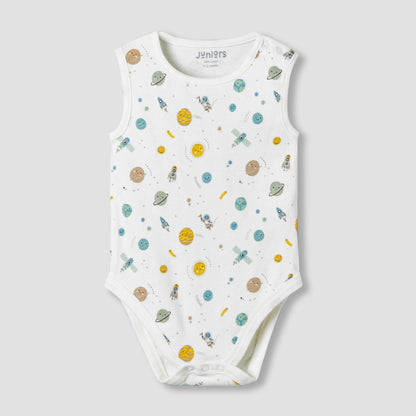 Pack of 3 Juniors Cotton Sleeveless Bodysuit with Space Print
