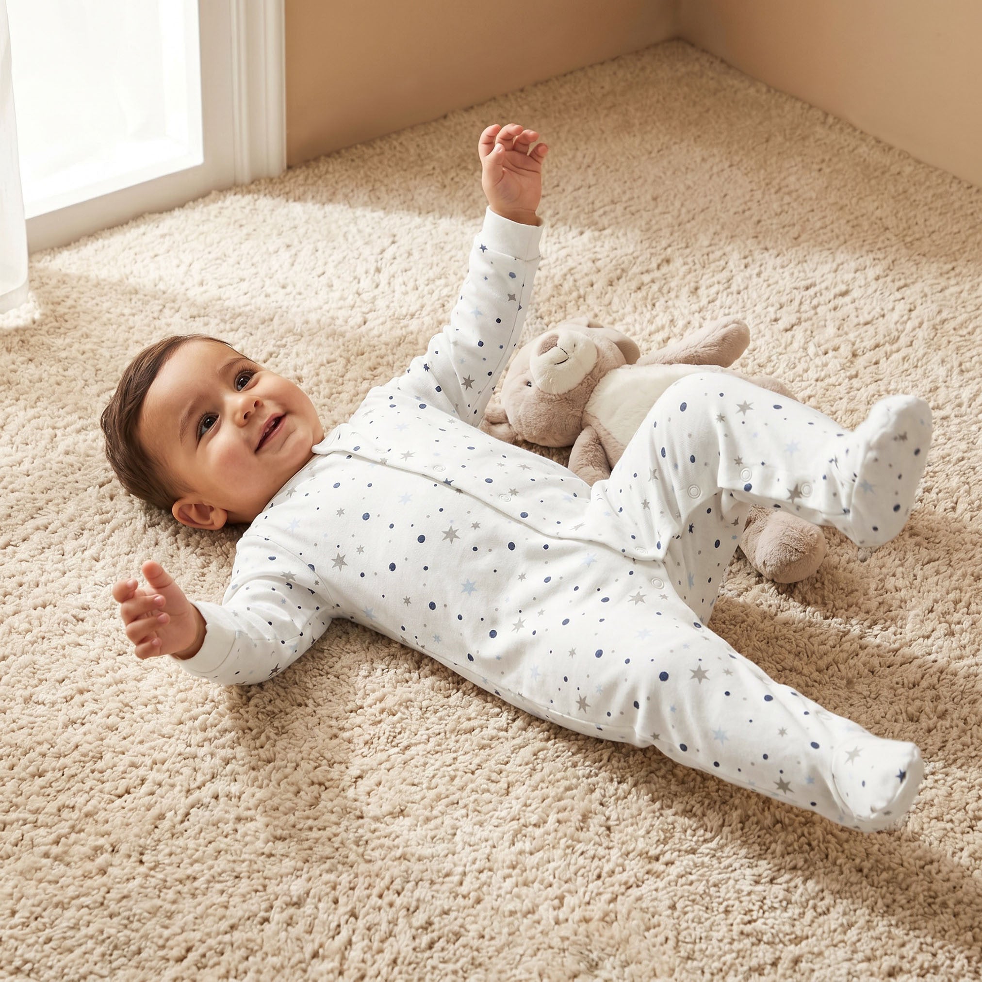 Pack of 2 Juniors Cotton Crew Neck Long Sleeves Sleepsuit with Snap Button Closure
