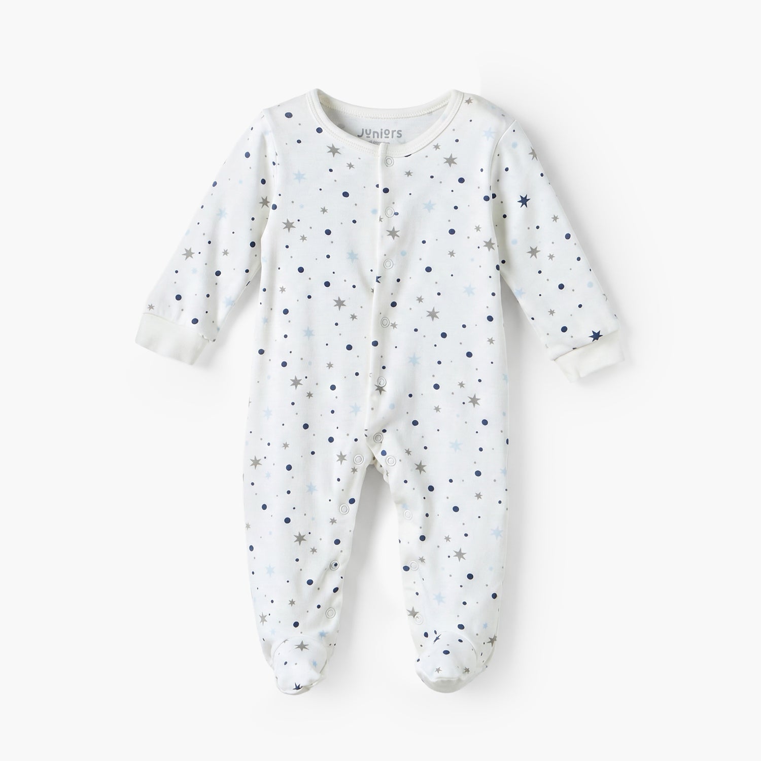 Pack of 2 Juniors Cotton Crew Neck Long Sleeves Sleepsuit with Snap Button Closure