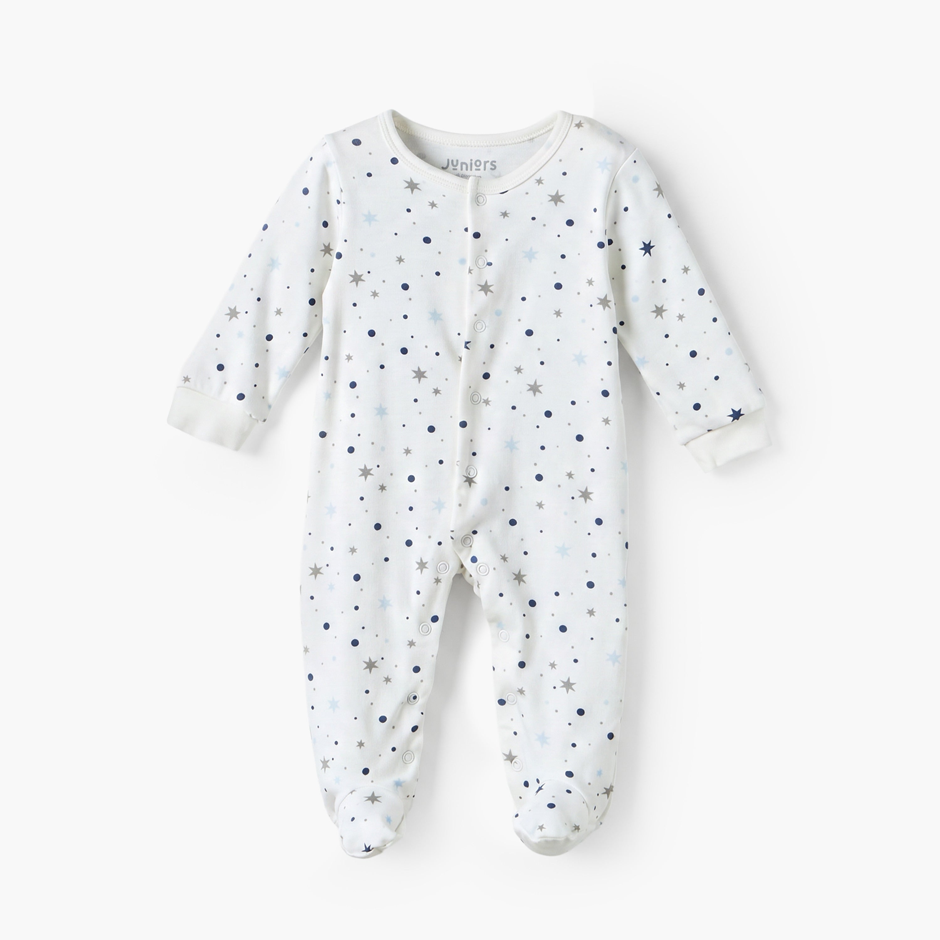 Pack of 2 Juniors Cotton Crew Neck Long Sleeves Sleepsuit with Snap Button Closure