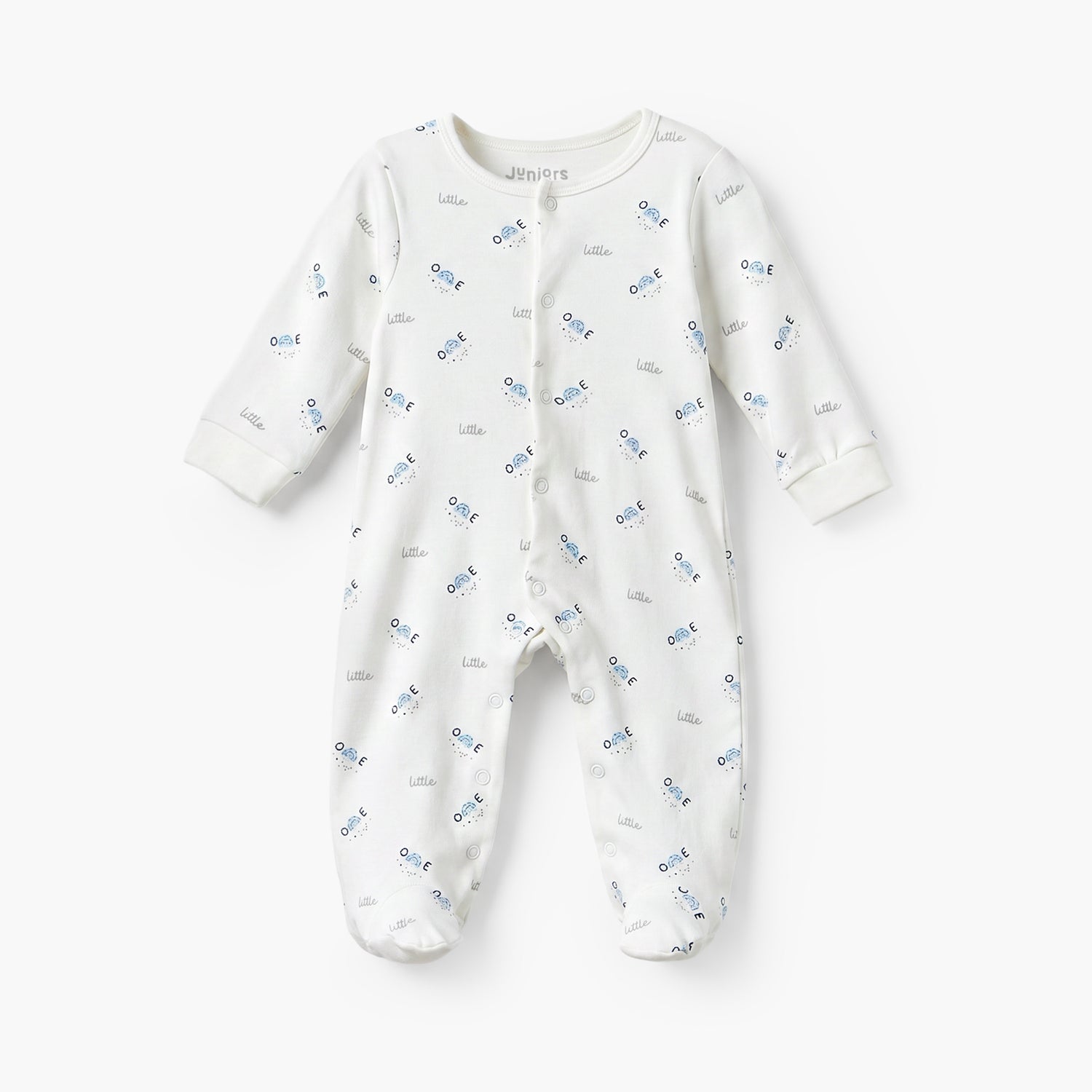 Pack of 2 Juniors Cotton Crew Neck Long Sleeves Sleepsuit with Snap Button Closure