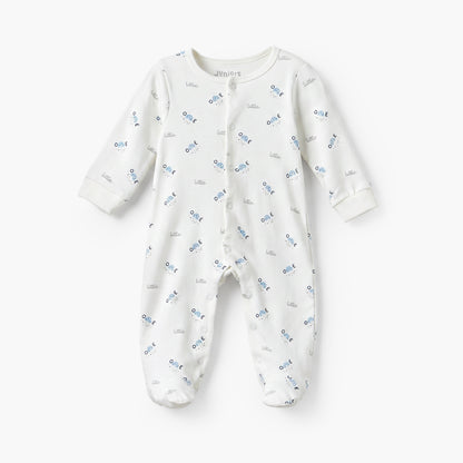 Pack of 2 Juniors Cotton Crew Neck Long Sleeves Sleepsuit with Snap Button Closure