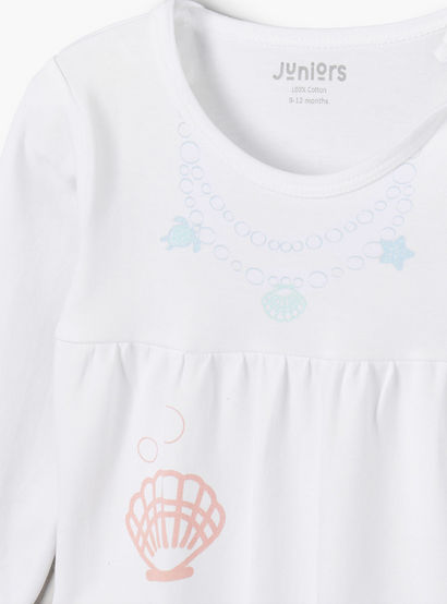 Juniors Cotton Crew Neck Long Sleeves Sleepsuit with Aquatic Print-baby-girls-clothing-nightwear-sleepsuits-image-4