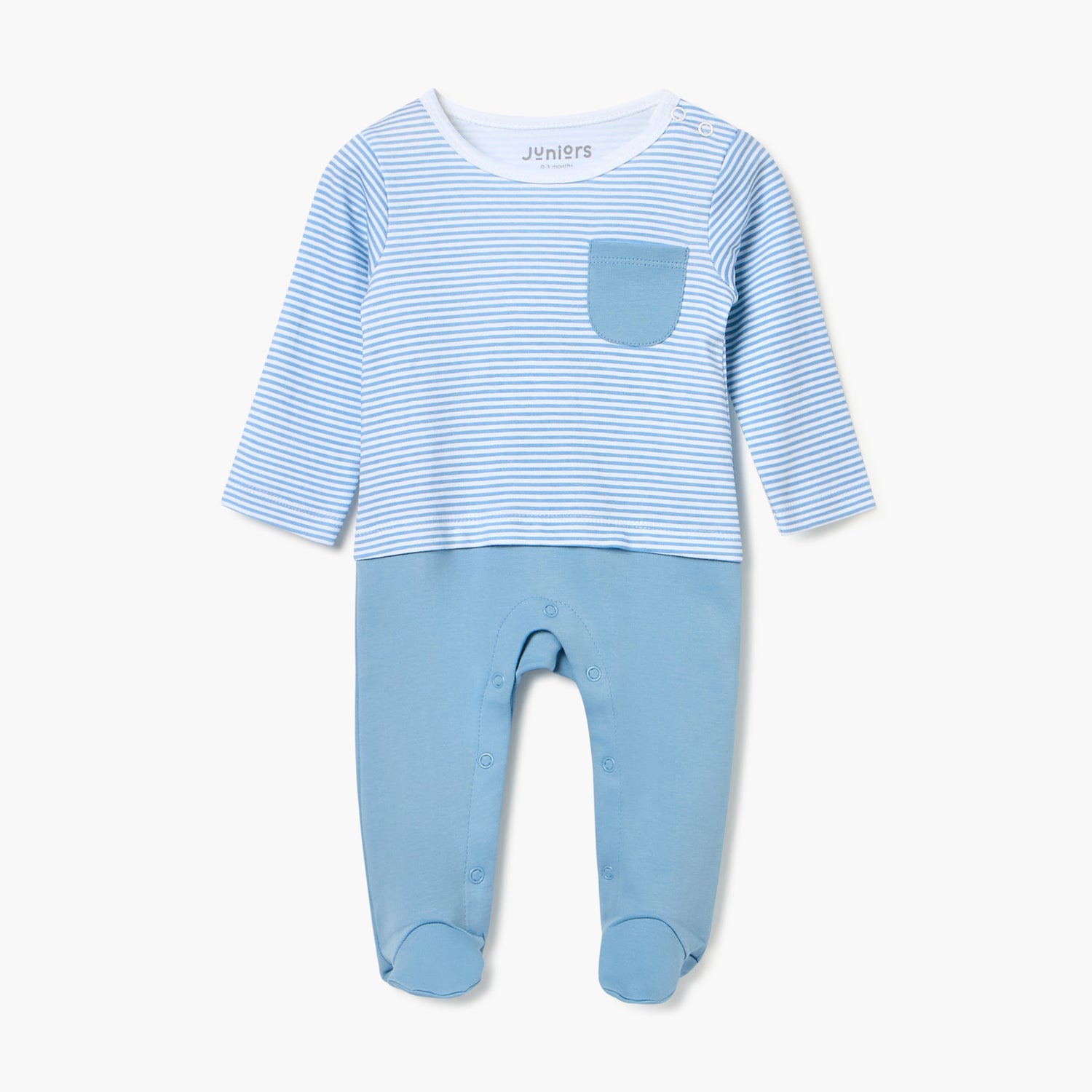 Juniors Striped Sleepsuit with Long Sleeves and Button Closure - Blue / 9-12 mths
