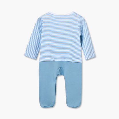 Juniors Striped Sleepsuit with Long Sleeves and Button Closure
