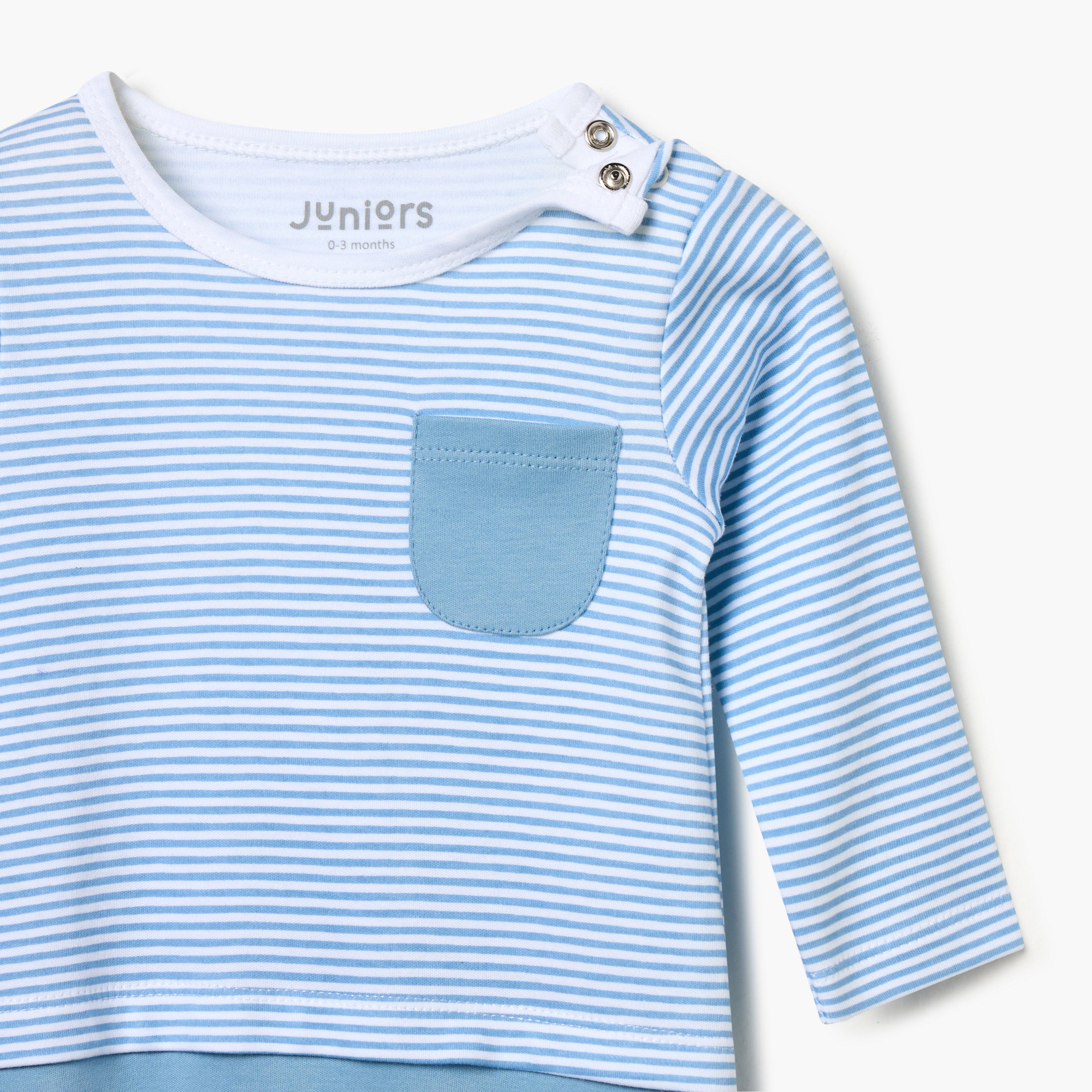 Juniors Striped Sleepsuit with Long Sleeves and Button Closure