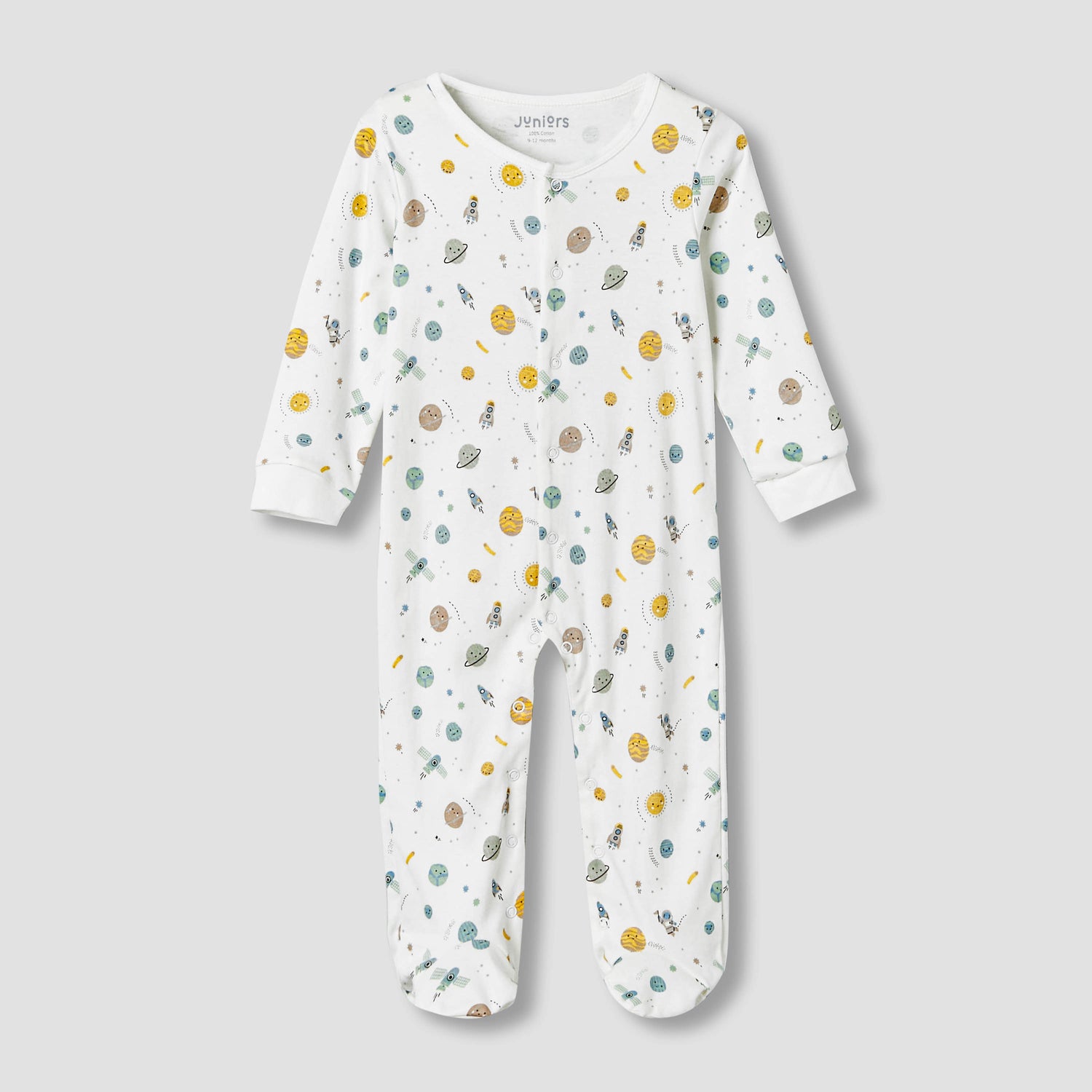 Pack of 2 Juniors Cotton Long Sleeves Sleepsuit with Space Print