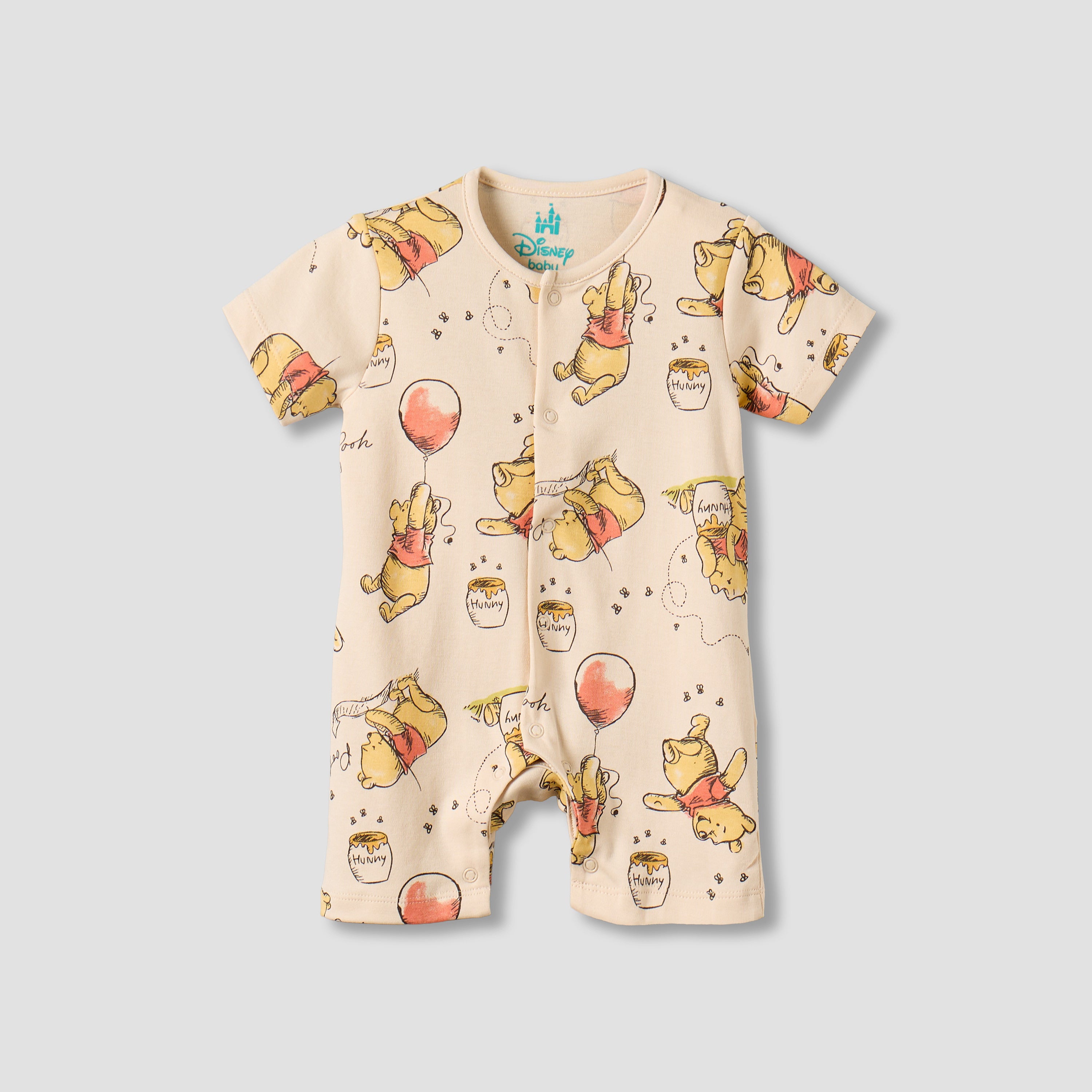 Set of 2 Disney Cotton Round Neck Sleepsuit and Romper with Winnie the Pooh Print