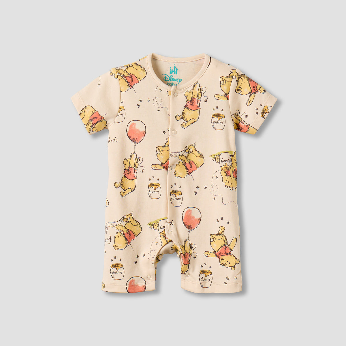 Set of 2 Disney Cotton Round Neck Sleepsuit and Romper with Winnie the Pooh Print