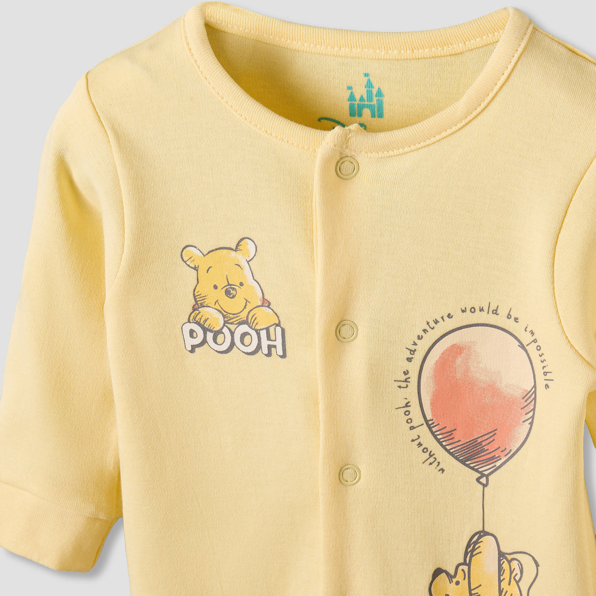 Set of 2 Disney Cotton Round Neck Sleepsuit and Romper with Winnie the Pooh Print