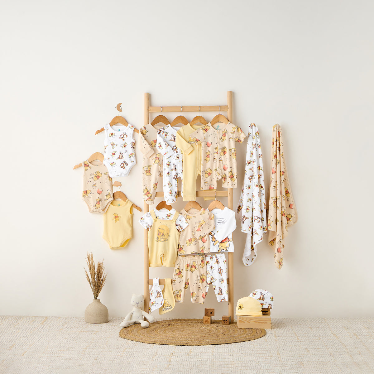 Set of 2 Disney Cotton Round Neck Sleepsuit and Romper with Winnie the Pooh Print