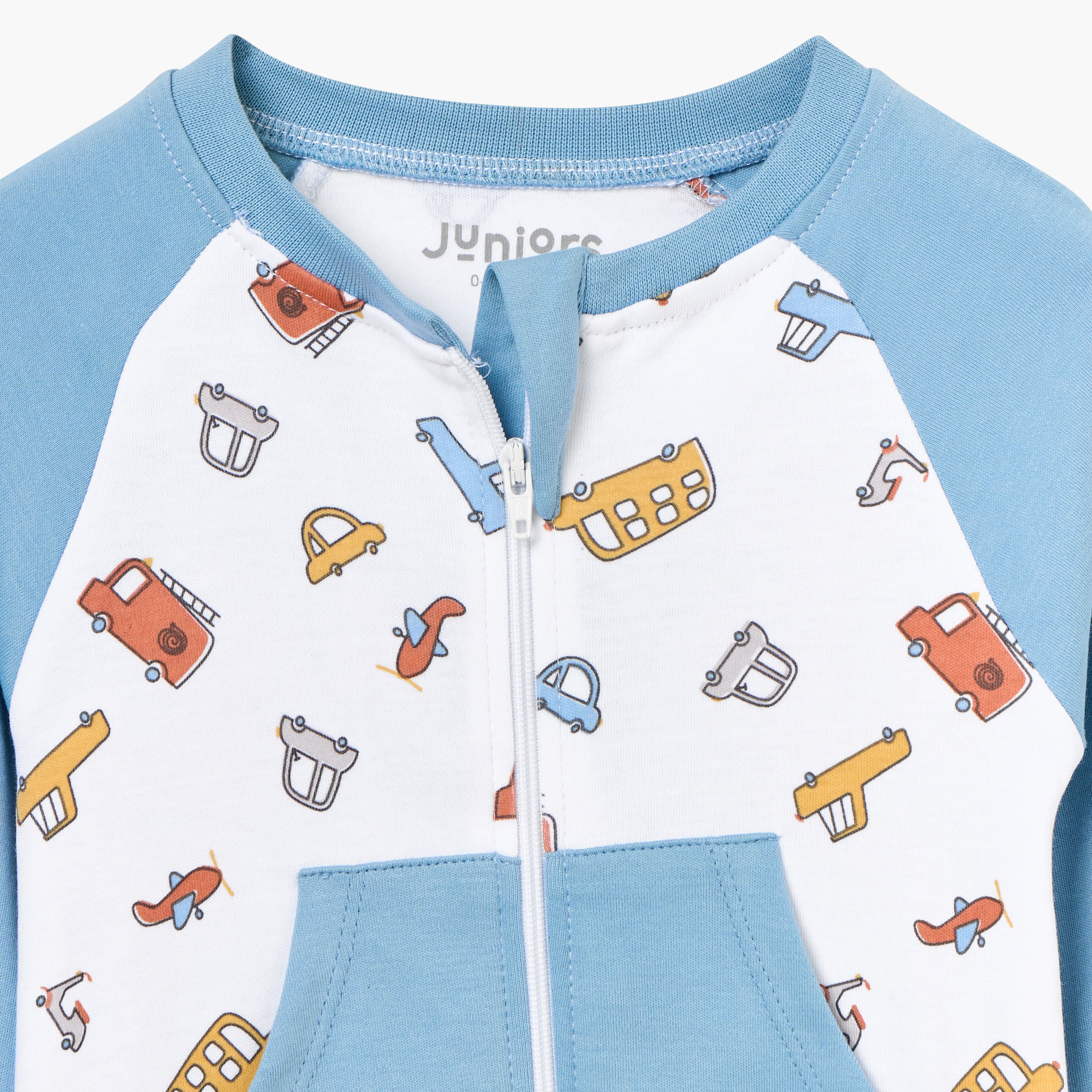 Juniors Vehicle Print Sleepsuit with Long Sleeves and Zip Closure