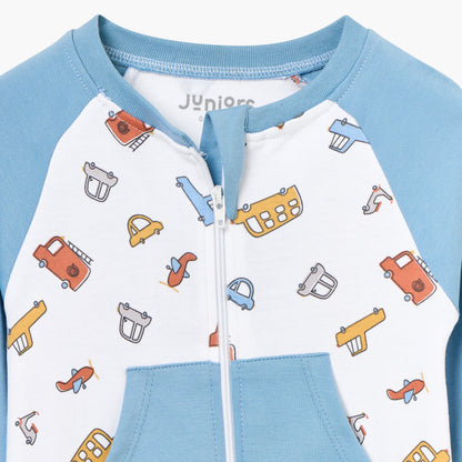 Juniors Vehicle Print Sleepsuit with Long Sleeves and Zip Closure