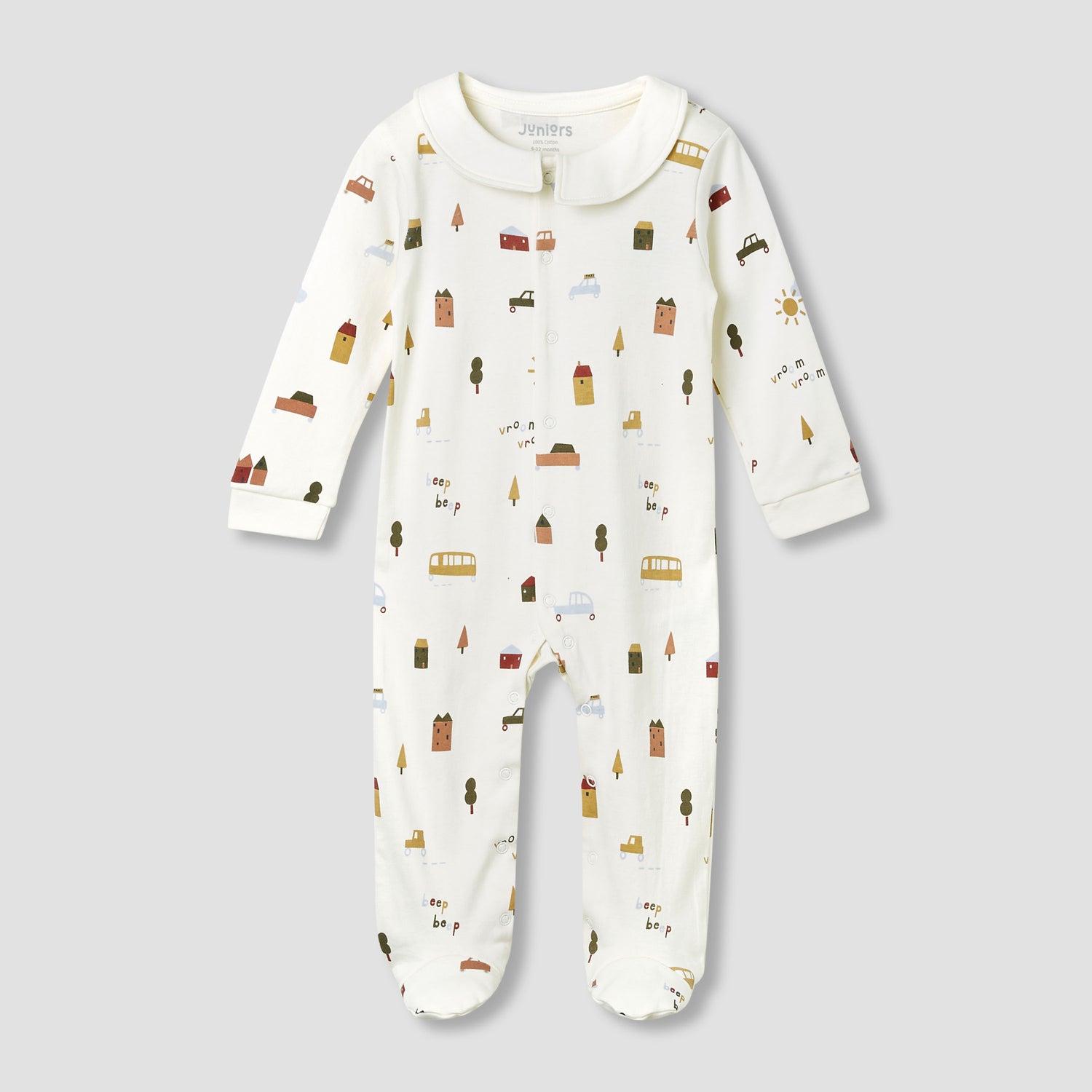 Juniors Printed Sleepsuit with Long Sleeves - Cream / 9-12 mths