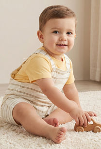 Juniors Striped Dungarees and Solid T-shirt Set-undefined-image-1