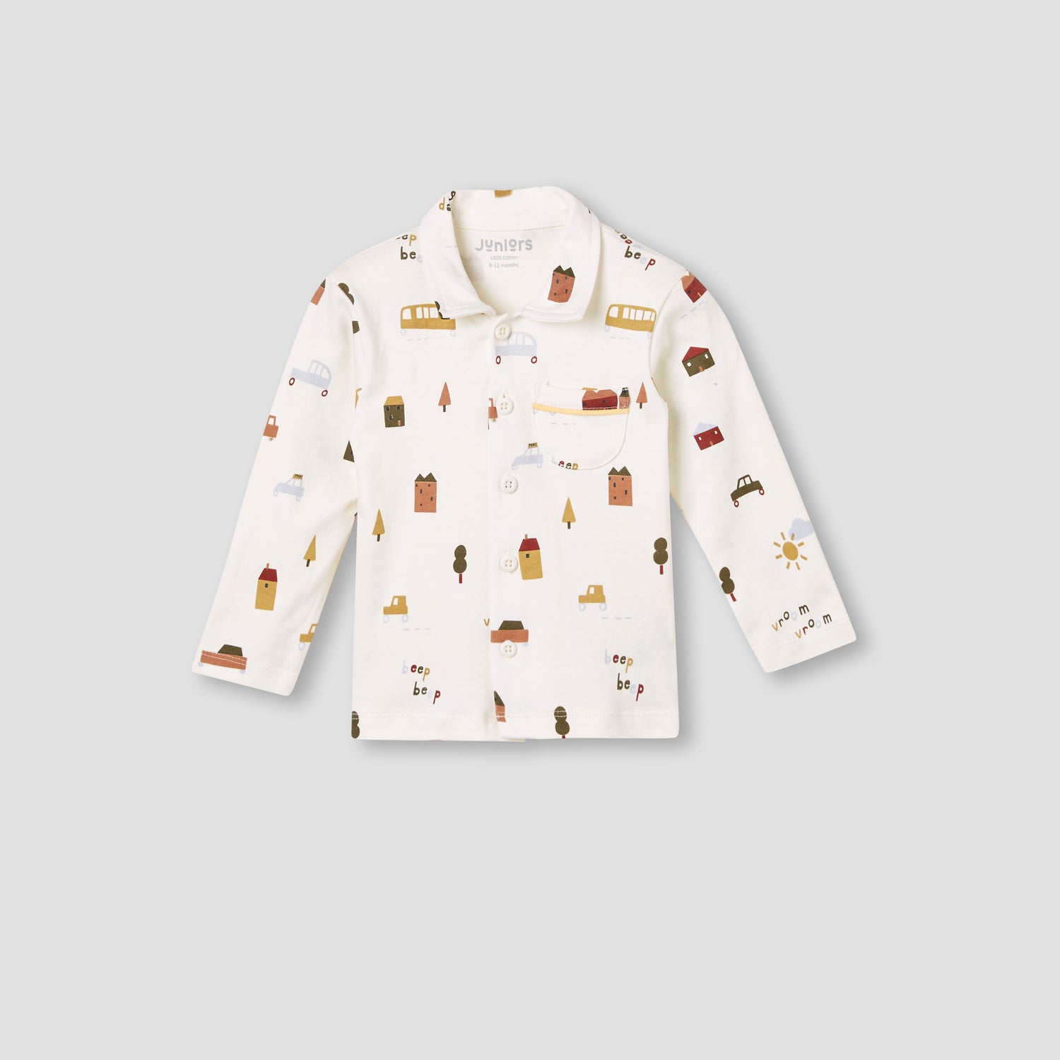 Juniors Pyjama Set with Farmyard Print – Cotton – Long Sleeve – Collared Neck