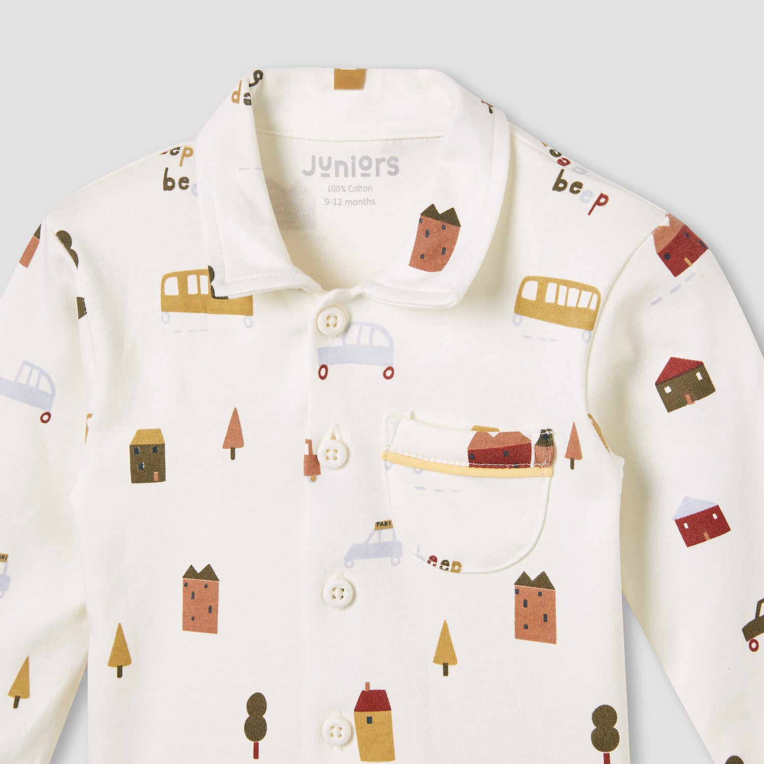 Juniors Pyjama Set with Farmyard Print – Cotton – Long Sleeve – Collared Neck