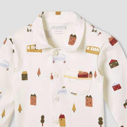 Juniors Pyjama Set with Farmyard Print – Cotton – Long Sleeve – Collared Neck