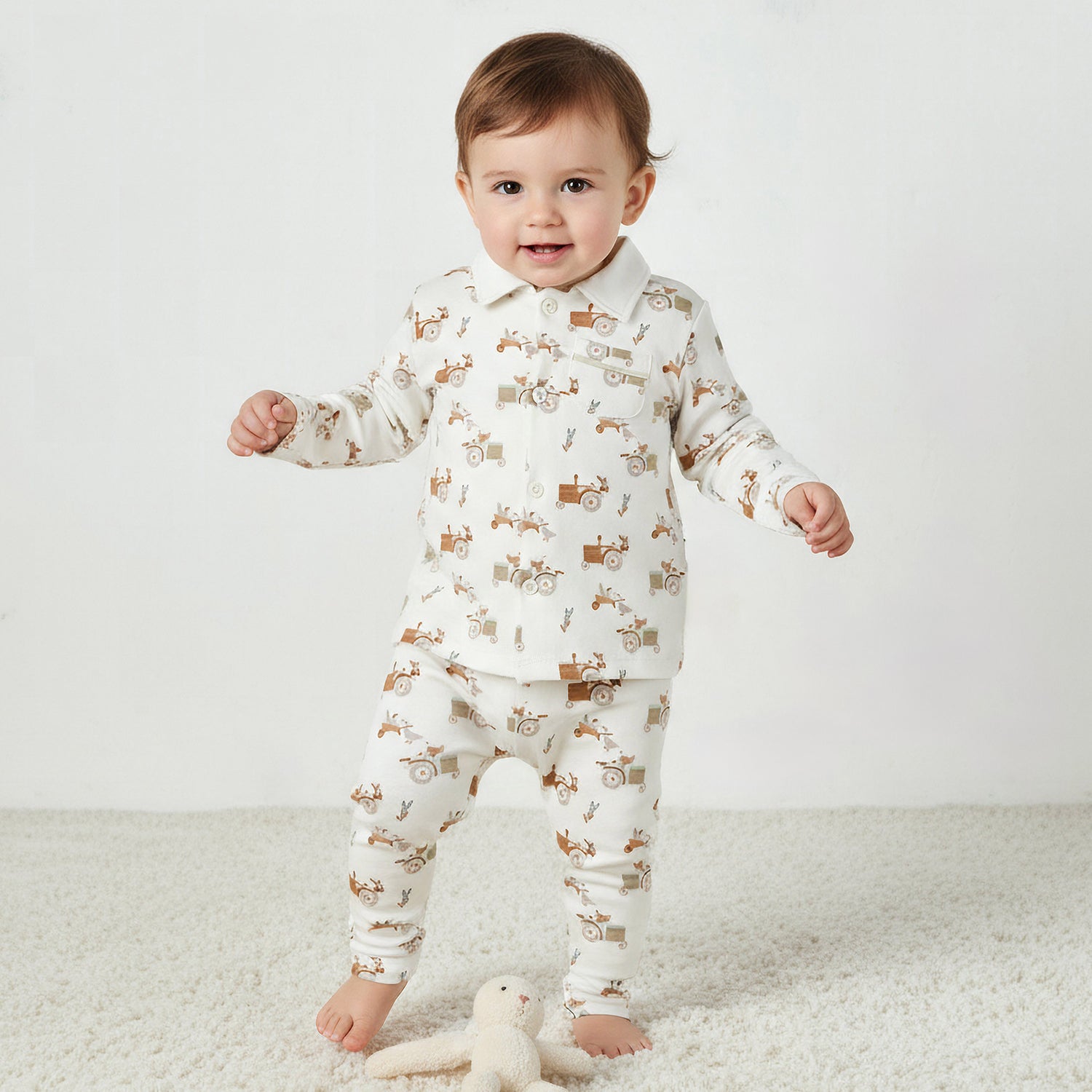 Juniors Pyjama Set with Farmyard Print – Cotton – Long Sleeve – Collared Neck