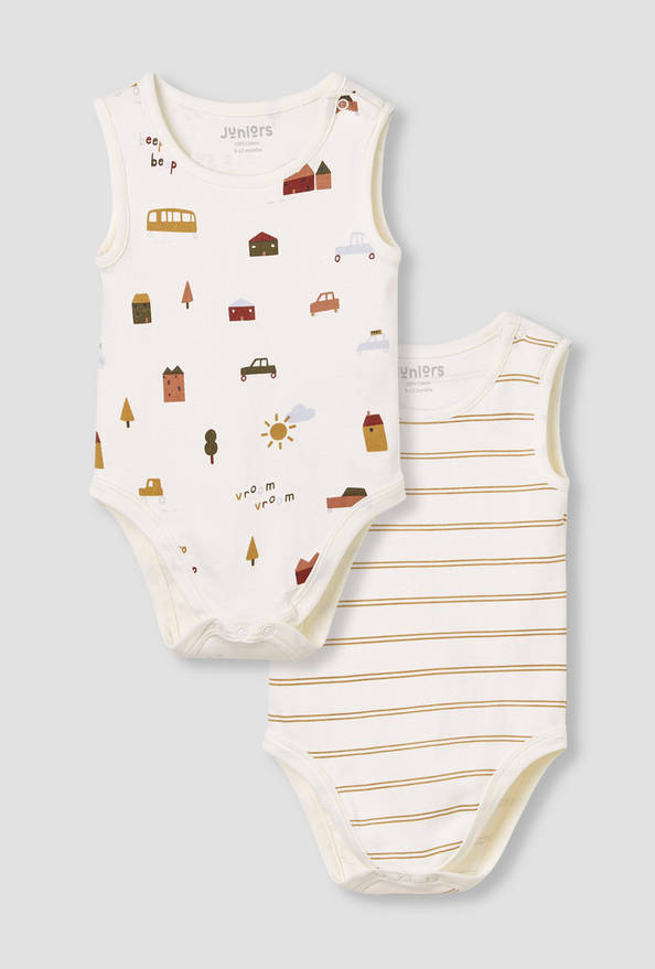 Juniors Printed Sleeveless Bodysuit with Button Closure - Set of 2