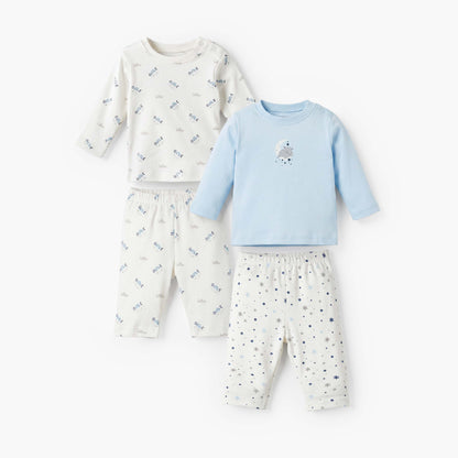 Juniors Cotton Crew Neck Long Sleeves Pyjama Set with Celestial Print - Blue / 12-18 mths