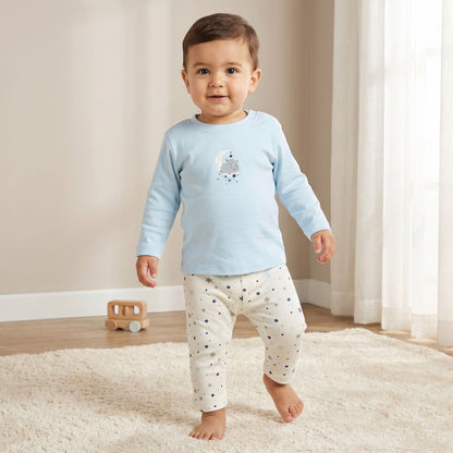 Juniors Cotton Crew Neck Long Sleeves Pyjama Set with Celestial Print