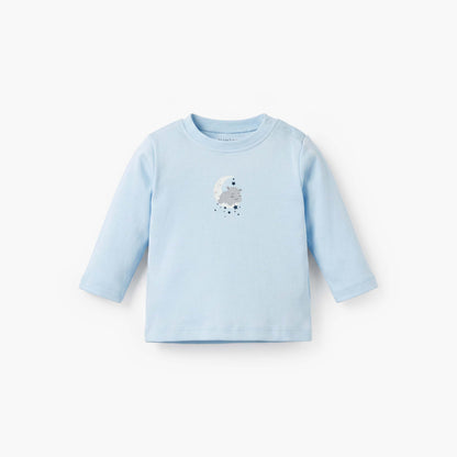 Juniors Cotton Crew Neck Long Sleeves Pyjama Set with Celestial Print
