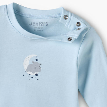 Juniors Cotton Crew Neck Long Sleeves Pyjama Set with Celestial Print