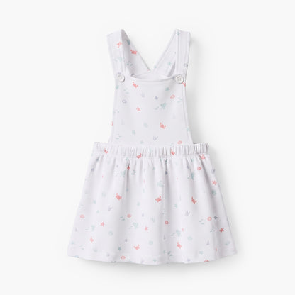 Juniors Crew Neck Sleeveless Top and Dungaree Dress Set with Aquatic Print