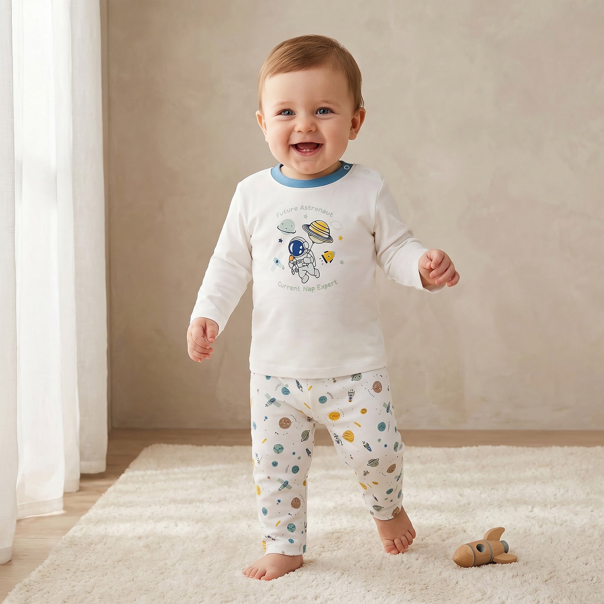 Pack of 2 Juniors Cotton Long Sleeves Pyjama Set with Space Print