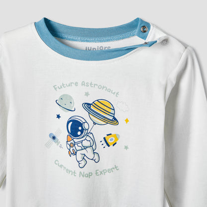 Pack of 2 Juniors Cotton Long Sleeves Pyjama Set with Space Print
