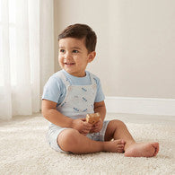Juniors Crew Neck Short Sleeves T-shirt and Dungaree Set with Rainbow Print-undefined-image-1
