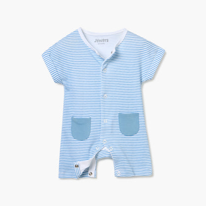 Juniors Striped Romper with Short Sleeves and Button Closure - Blue / 12-18 mths