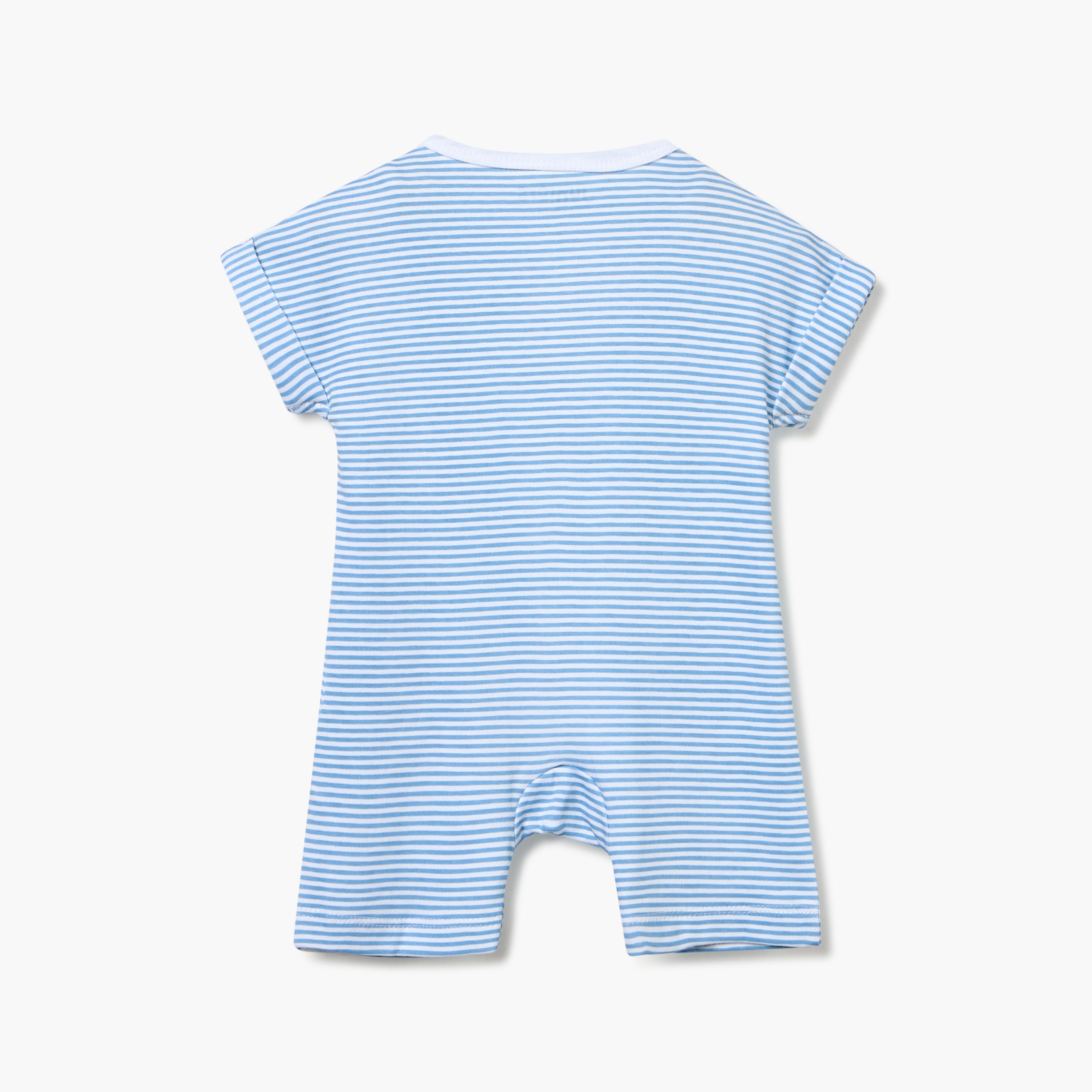 Juniors Striped Romper with Short Sleeves and Button Closure