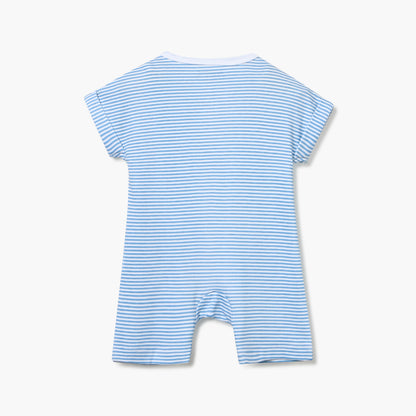 Juniors Striped Romper with Short Sleeves and Button Closure