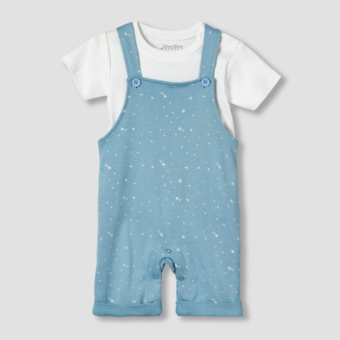 Juniors Round Neck Short Sleeves T-shirt and Dungaree Set with Print