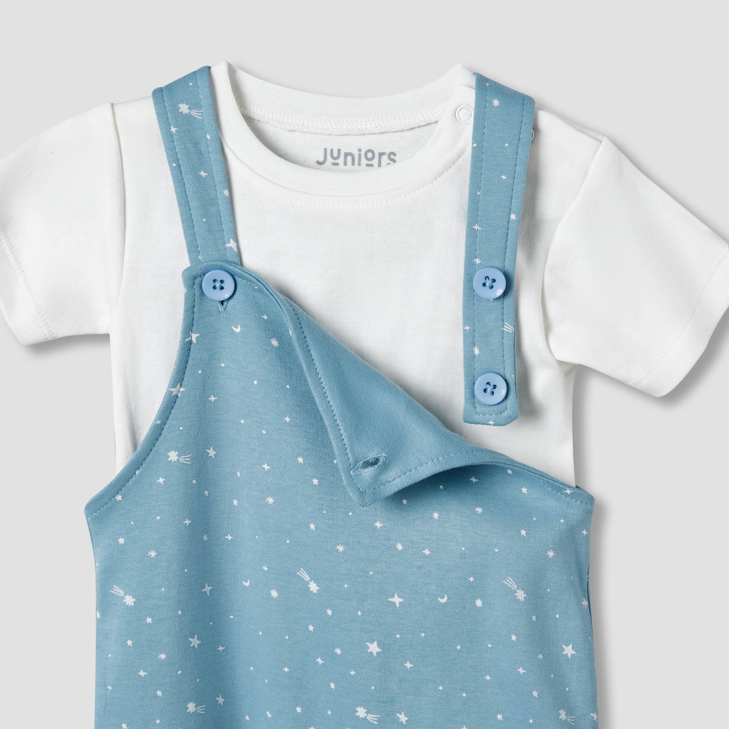 Juniors Round Neck Short Sleeves T-shirt and Dungaree Set with Print
