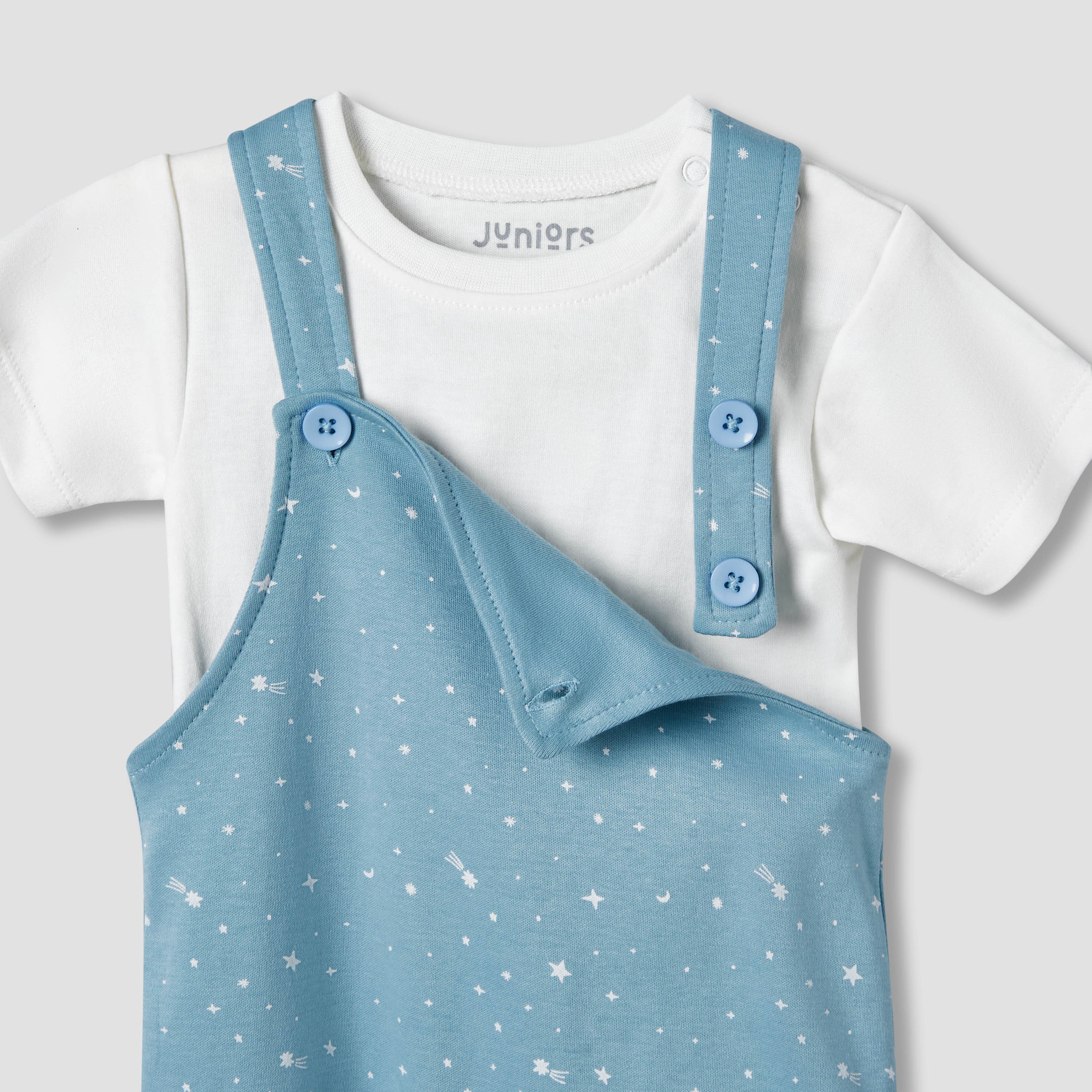 Juniors Round Neck Short Sleeves T-shirt and Dungaree Set with Print