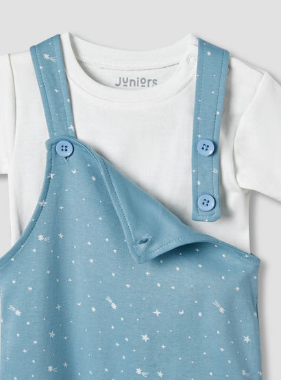 Juniors Round Neck Short Sleeves T-shirt and Dungaree Set with Print-baby-boys-clothing-setsandcoords-image-5
