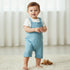 Juniors Round Neck Short Sleeves T-shirt and Dungaree Set with Print - Blue / 12-18 mths
